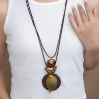 BaiJia Jewelry Vintage Zen Långa Fjädrar Geometriskt Halsband Damstil Flerlagers Staplad Tröjkedja Accessoarer white
