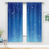 Yiran Furniture 2 stycken gardiner med tryck av blå stjärnhimmel, gardiner med stångficka 30*65, sovrum, vardagsrum, heminredning, rumsdekoration 42Wx84L(107x213CM)x2