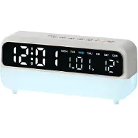 24.Se Digital väckarklocka med nattlampa och USB - Vit / Digital alarmklocka med nattljus