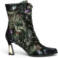 LAURA VITA Gothic Victorian Green Leather Lace-Boots med klack - Oanelo-03