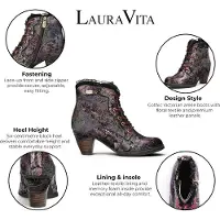 LAURA VITA Damernas blommiga goth viktorianska läderläderstövlar med klackar - Alcizeeo-190