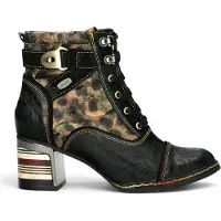 LAURA VITA Women's Victorian Floral Black Leather Lace Ankle Boots - Idcorao-10