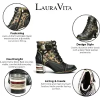 LAURA VITA Women's Victorian Floral Black Leather Lace Ankle Boots - Idcorao-10