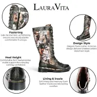 LAURA VITA Damdam Maroon Gothic, viktoriansk blommig svart läderknät med snörning - Incaso-50