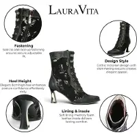LAURA VITA Women's Gothic Victorian Black Leather Lace-Boots med snörning - Oanelo-03