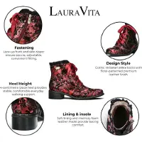 LAURA VITA Floral Womens Gothic Victorian Red Leather Ankelklackade Stövlar - Emcmao-45