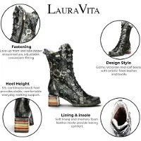 LAURA VITA Goth Victorian Floral Leather Black Leather High Lace-Up Boots för kvinnor - Ibcano-15