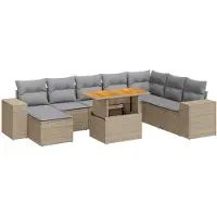 vidaXL Trädgårdssoffset med dynor 9 delar beige konstrotting akaciaträ