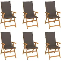 vidaXL Trädgårdsstolar 6 st med taupe dynor massiv teak