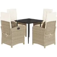 vidaXL Matgrupp för trädgården med dynor 5 delar beige konstrotting