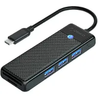 ORICO PAPW3AT-C3 USB-hubb med 4 portar (3x USB-A 3.0) och microSD-/SD-kortläsare, 1 m – svart