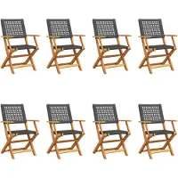 vidaXL Hopfällbara trädgårdsstolar 8 st svart konstrotting/massivt trä
