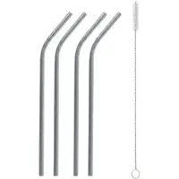 GoDan S.A Rostfria Sugrör Silver (4 x Böjda + Rengöringsborste)
