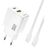Dudao Väggladdare PD QC 35W med USB och USB-C + USB-C-kabel - Vit