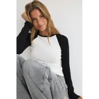 Gina Tricot  - Contrast long sleeve top - Långärmade toppar - Svart - XS - Dam