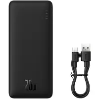 Baseus Airpow snabbladdningsbar powerbank, 20 W, 30 000 mAh, med USB-C – USB-C-kabel, 30 cm – svart