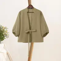 ZANZEA Dam Casual V-ringad Enfärgad Lös 3/4 Ärm Kofta Cover Up Blus 5XL khaki