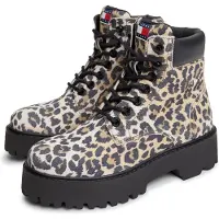 Tommy Hilfiger Tommy Jeans Archive Suede Cheetah Platform Lace Up Boots