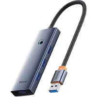 Baseus UltraJoy-serien USB-A-hubb, 4xUSB-A 3.0, 1xUSB-C 5 V – grå