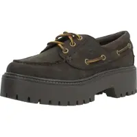 Timberland för kvinnor. TB0A2GVFW071 Mörkbruna båtskor med kilklack från Stone Street (40 W), Hud, 3 till 5 cm, Nyckelband, Casual