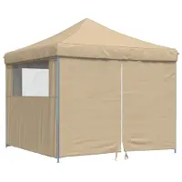 vidaXL Pop-Up hopfällbart partytält med 4 sidoväggar beige