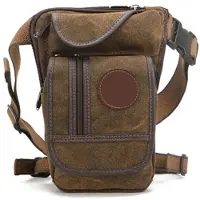 Wosawe outdoor sports Canvas Hängande Benväska Utomhus Midjeväska Motorcykel Cykel Cykling Flerfickig Midje-Fanny-påse för Utomhusresor Vandring brun