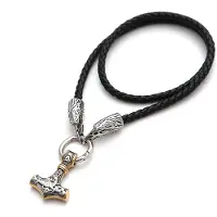 YIRAN Jewelry Vikingablankstål Korpnål Ankare Nordisk Kråka Tors Mjölnerhammare Läderkedja Halsband Etniskt Amulett Herrsmycken 60cm gray