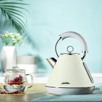Yiran Furniture 1,8L Retro elektrisk vattenkokare rostfri tekanna 1800W hushålls termokanna Avtagbar nätfilter termostat tekanna 220V beige