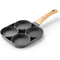 Yiran Furniture 4-håls Omelettpanna Stekgryta Förtjockad Nonstick Ägg Pannkaka Biff Matlagningspannor Hamburgare Bröd Frukosttillverkare Induktionskokkärl