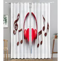 Yiran Furniture Hörlurar Musik Rött Hjärta Rosa Våg Mörkläggningsgardin för Vardagsrum Sovrum Badrum Kök Dörr Skåp Dekor Krokar W50 X H130(CM)X2&Grommet Top