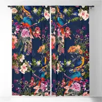 Yiran Furniture Abstrakta Vintage Retro Blommor Blommiga Fåglar Tunna Fönstergardiner för Barnrum Vardagsrum Kök Dörr Heminredning 2 Delar W50 X H130(CM)X2&Grommet Top