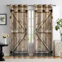 Yiran Furniture 2 st Imitation Rustikt Trämönster Mörkläggningsgardiner Vardagsrum Sovrum Arbetsrum Skjutdörr Heminredning Öljetter Upphängning 2x50W130H(CM)&Rod Pocket