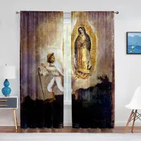 Yiran Furniture Vår Fru av Guadalupe Mexikansk Helgon Jungfru Maria Blommiga Skira Gardiner för Sovrum Vardagsrum Kök Persienner Fönstergardiner 2st (W50H130cm)-2pcs&Grommet Top