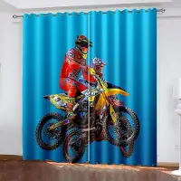 Yiran Furniture Motorcykel Tryckta Gardiner Två Oberoende Gardiner till Vänster och Höger Halvmörkläggande Gardiner för Sovrum Fönsterjalusier 100W130H(CM)40x51in&Rod Pocket