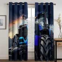 Yiran Furniture Blå Lastbil Racerbils Offroadfordon Tunna Fönstergardiner för Pojkar Vardagsrum Sovrum Kappa Dekor 2 Delar Fri Frakt 50W130H(CM) 2PCS&Rod Pocket