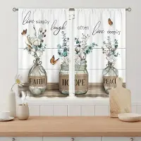 Yiran Furniture 2 st Bondgård Köksgardiner Rustik Lantlig Gaffel Kniv Vintage Fönsterbehandling För Kök Sovrum Café Vardagsrum Heminredning W60H60(CM)x2PCS&Grommet Top
