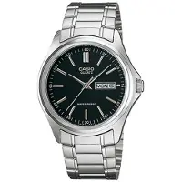 Casio STANDARD-serie vattentät kalender kvartsurverk rostfritt stålarmband japansk och koreansk klocka herrklocka svart urtavla MTP-1239D-1A svart