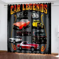 Yiran Furniture 3D-tryck Anpassade gardiner Coolt racingbilsmönster Tryck Pojkrum Vardagsrum Spelrum Dekorativ gardin Öljetter Upphängning (W50H130cm)-2pcs&Grommet Top