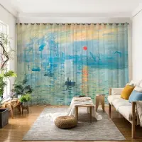Yiran Furniture Stad Van Gogh Skörd Oljemålning Gardin Personlighet Modern Enkel Bakgrund Konststudio Konst Fönsterskärm Hög Skuggning Ny W55 X H120cm X 2&Grommet Top