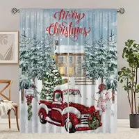 Yiran Furniture 2 st, Jul Snögubbe, Rött Ko Rutigt Mönster Med Kanalfäste Digitaltryckta Gardiner För Sovrum Vardagsrum Kök W65X60H(cm)X2Pcs&Grommet Top