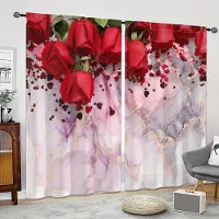 Yiran Furniture 2 paneler Blommande Rosor Tryckt Gardin, För Sovrum Kontor Kök Vardagsrum Studierum Heminredning W65X60H(cm)X2Pcs&Grommet Top