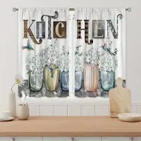 Yiran Furniture 2 st Bondgård Köksgardiner Rustik Lantlig Gaffel Kniv Vintage Fönsterbehandling För Kök Sovrum Café Vardagsrum Heminredning W60H60(CM)x2PCS&HOOK