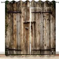 Yiran Furniture 2 st Ljusfärg Trädörr Tryckt Gardin För Heminredning Stångficka Fönsterbehandling För Sovrum, Kontor, Kök, Vardagsrum W65X60H(cm)X2Pcs&Grommet Top