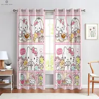Yiran Furniture Tecknat mönster Gardiner för Barnrum, Kök, Arbetsrum Dekoration, Kanalficka, Hemdekoration, Söta, Rosa, Blå, 2 st W70xH100(CM)x2PCS&Rod pocket