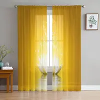 Yiran Furniture Lotusblomma Gula skira Gardiner Vardagsrum Fönster Tyll Gardiner För sovrum Kök Heminredning Voile Draperier W135 x H160cm x1&Rod Pocket