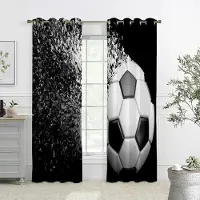 Yiran Furniture Gröna Rhenfältet Fotboll Fotboll Sport Gardiner Hemgardiner 2 Paneler Barnrum Vardagsrum Sovrum Balkong Kök Heminredning W60xH100(CM)x2pcs&Rod Pocket