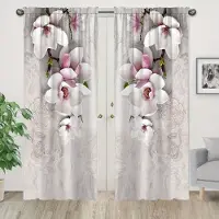 Yiran Furniture 2 st Eleganta Gardiner med Gyllene Blommönster för Heminredning Fönsterbehandling för Sovrum, Kontor, Kök, Vardagsrum och Arbetsrum W50H60(CM)x2PCS&Grommet Top