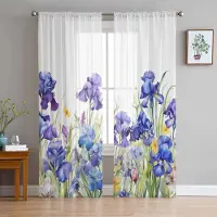 Household supplies MH Irisblomma Akvarell Skira Gardiner för Vardagsrumsdekoration Fönstergardiner för Kök Tyll Voile Organza Gardiner W135 x H115cm x1 white