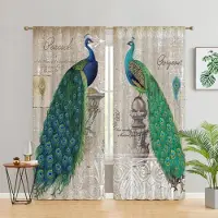Yiran Furniture Vintage Påfågel med Blommor Fjäril Hög Skuggning Gardin Sovrum Vardagsrum Fönster Tjock Mörkläggningsdraperi Flerfärgad Påfågel W55 X H120cm X 2&Grommet Top