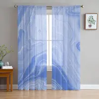 Yiran Furniture Turkosa Skira Gardiner med Marmortextur för Vardagsrumsdekoration Fönstergardiner för Kök Tygtyll Voile Organzagardiner W135 x H115cm x1&Rod Pocket